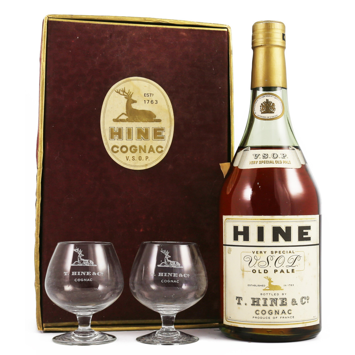 Hine Cognac VSOP 1960's coffret avec 2 verres